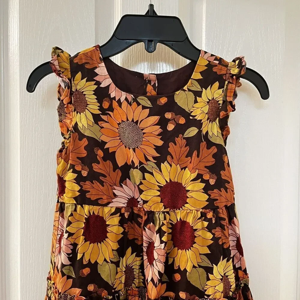 Gymboree Fall Autumn Floral Leaves Sunflower Dress Girls Size 6